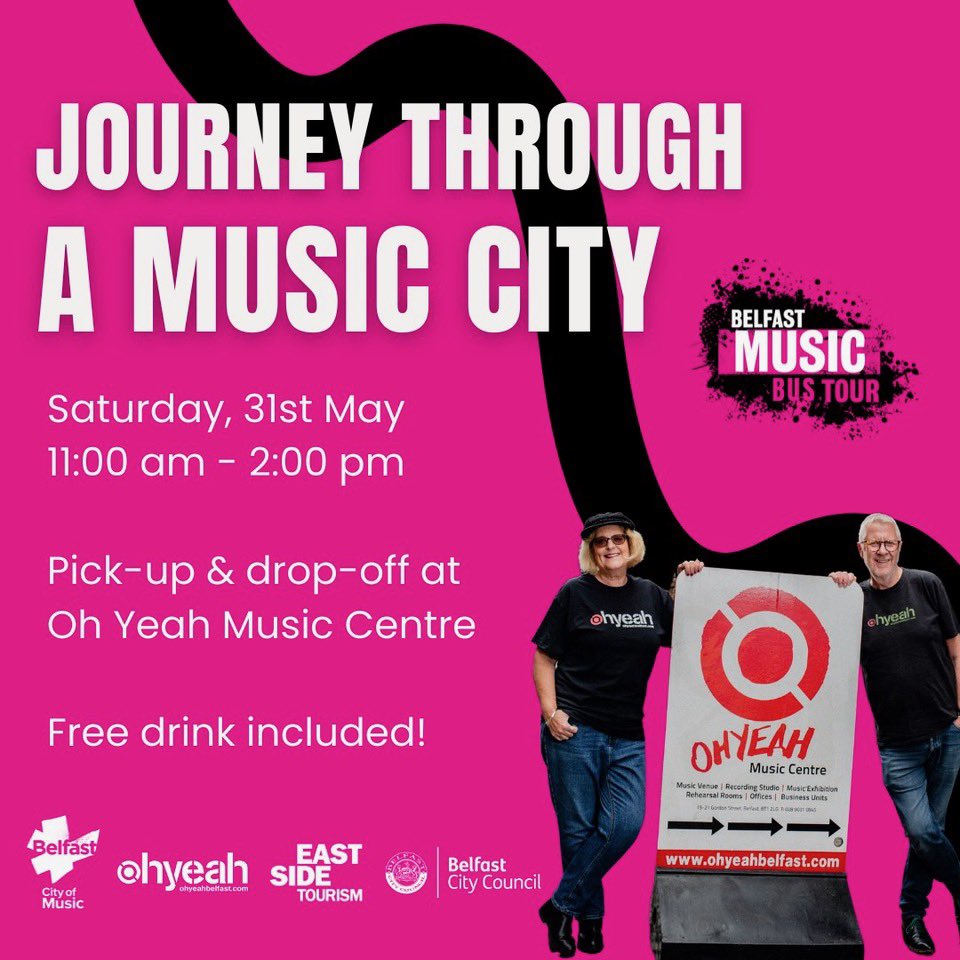 Creative Tours Belfast (@ctoursbelfast) on Twitter photo Belfast Music 🚌 Tour back THIS Sat 31/5!
Journey through a music city to explore our rich music legacy & enjoy a great playlist!
Visit <a href="/Culturlann/">An Chultúrlann</a> and <a href="/EastSidePship/">EastSide Partnership</a> & NI Music Exhibition <a href="/OhYeahCentre/">Oh Yeah Music Centre</a> with a comp drink!
book seats: tinyurl.com/4z2tkjyn <a href="/VisitBelfast/">Visit Belfast</a> Belfast Music 🚌 Tour back THIS Sat 31/5!
Journey through a music city to explore our rich music legacy & enjoy a great playlist!
Visit <a href="/Culturlann/">An Chultúrlann</a> and <a href="/EastSidePship/">EastSide Partnership</a> & NI Music Exhibition <a href="/OhYeahCentre/">Oh Yeah Music Centre</a> with a comp drink!
book seats: tinyurl.com/4z2tkjyn <a href="/VisitBelfast/">Visit Belfast</a>