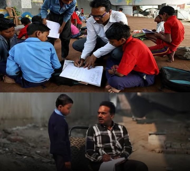 पिछले नौ वर्षों से, पं राजेश कुमार शर्मा जी भारत की राजधानी में चलने वाले एरियल मेट्रो के दो खंभों के बीच एक अस्थायी स्कूल चला रहे हैं। आसपास की झुग्गियों से 200 से अधिक बच्चे हर दिन इस खुले आसमान के नीचे स्थित कक्षा में पढ़ने आते हैं।