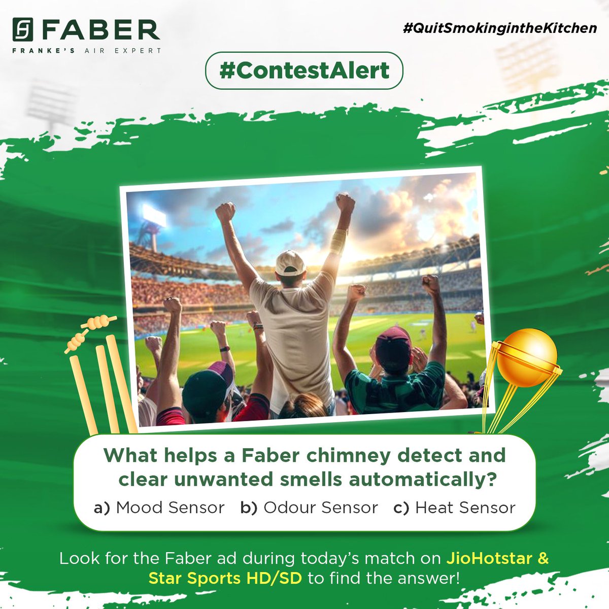 #ContestAlert
Catch our ad on JioCinema or Star Sports HD/SD during today’s match, and comment your answer below for a chance to win big!

How to enter:
✅ Follow us
✅ Share this post
✅ Tag 3 friends in the comments using

#QuitSmokingInTheKitchen
