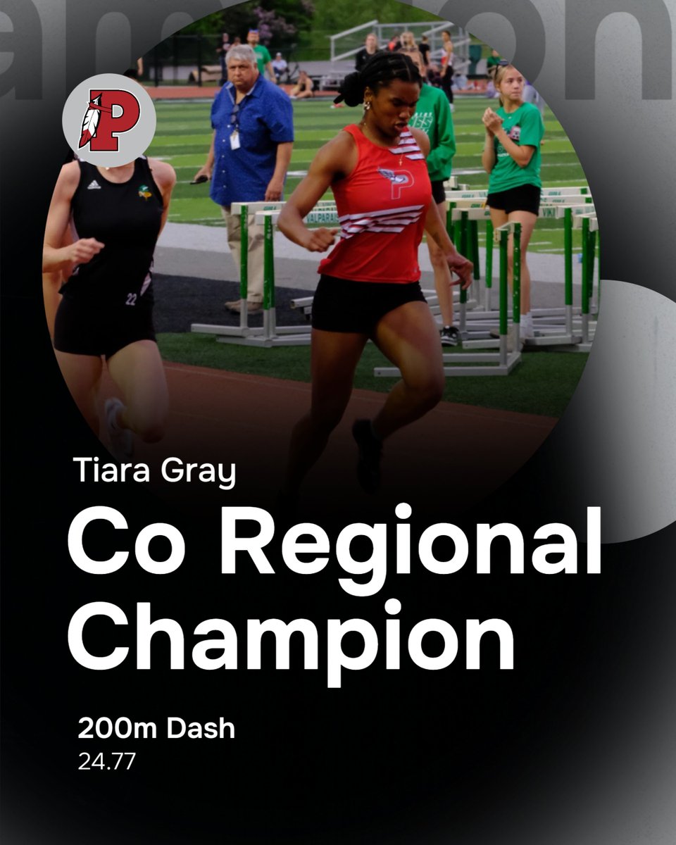 Congratulations to senior, Tiara Gray on being named Co Regional Champion in the 200m dash! In a rare finish, Tiara and Chesterton's, Kenedi Bradley, tied with a time of 24.77 seconds.

Catch Tiara next weekend at the IHSAA State Finals as she competes in the 100 and 200!