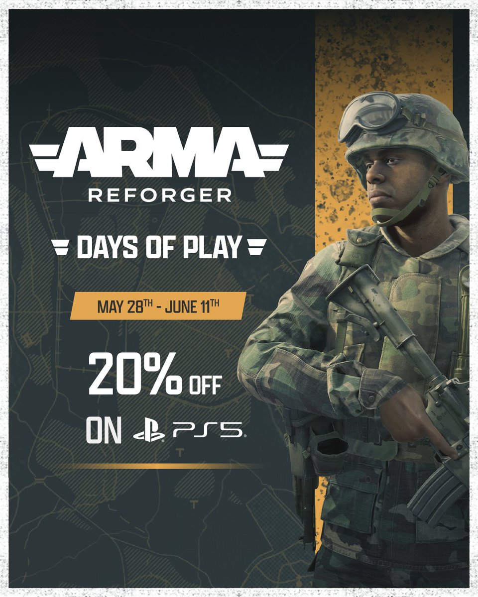 📣Attention, PlayStation players!📣

Grab Arma Reforger on PS5 for 20% off NOW!

Offer ends on June 11🫡