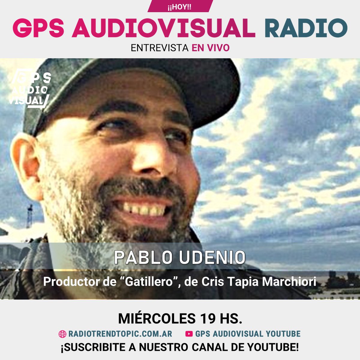 GPSAudiovisual's tweet photo. 🔥🔥🔥GPS AUDIOVISUAL RADIO
¡NO TE LO PODES PERDER!
HOY - 19 hs.
ENTREVISTA
🌟PABLO UDENIO
El 12 de junio estrena "Gatillero", de Cris Tapia Marchiori, primera película de su productora Dukkah
Conducción: Julia Montesoro
En GPS Audiovisual Youtube y https://t.co/6Dlr9HrAJt https://t.co/9BjezhbKk2