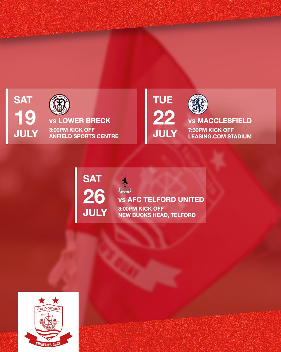 🗓️⚽

Here are all the important dates ahead of our pre-season campaign

A slight change to our final fixture will now see the First Team travel to AFC Telford United whilst a Nomads XI will still face Vauxhall Motors