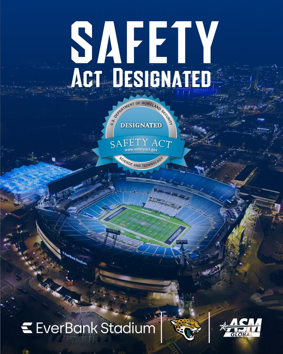 🚨 JUST IN #DUUUVAL 🚨

EverBank Stadium just earned the SAFETY Act Designation from the U.S. Department of Homeland Security. This is major recognition for our commitment to top-tier security and fan safety

From game days to concerts, your safety is priority #1.