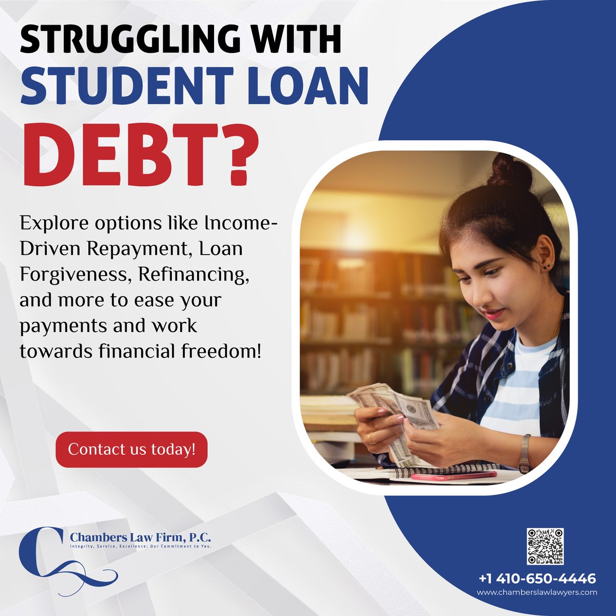 chamberslawfir's tweet photo. 🎓 Struggling with student loans? You’re not alone. From Income-Driven Repayment to Loan Forgiveness—we can help.

📞 Call Chambers Law Firm: +1 410-650-4446

🌐 Visit: https://t.co/yJyuNN0J2C

#StudentLoanHelp #DebtRelief #LegalHelp #FreshStart https://t.co/tt30FmdQBS