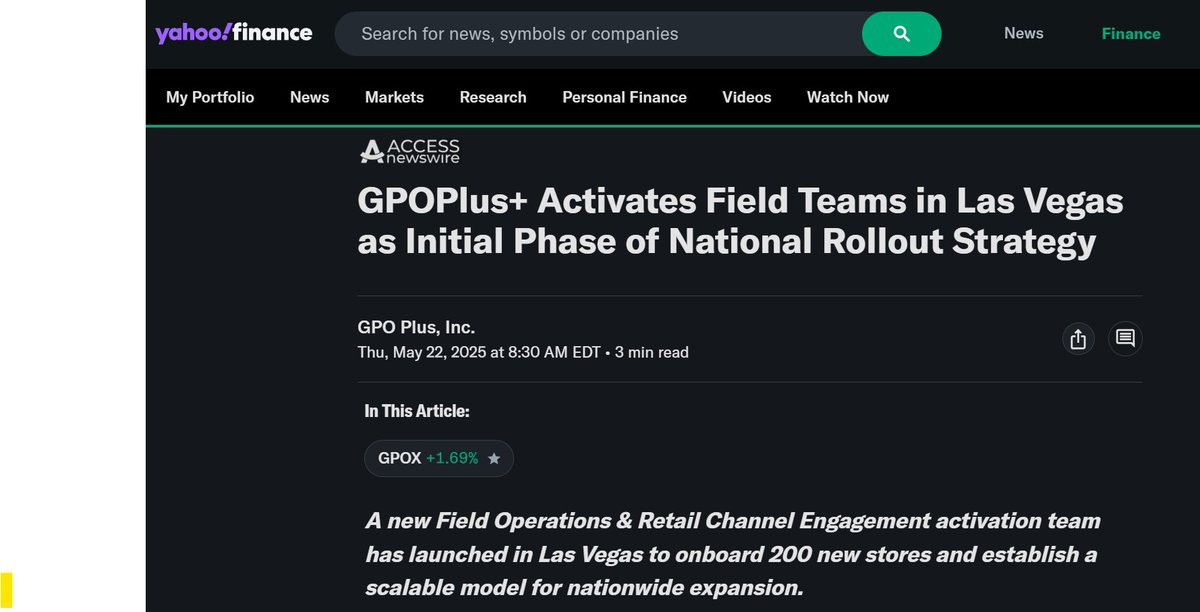 CrusaderStocks's tweet photo. $GPOX #Trending Closed up 1.69% @GPOPlus + Activates Field Teams in Las Vegas as Initial Phase of National Rollout Strategy https://t.co/GcMbTVWyx8 @jctb1 @DACE0325 @papaspoppinpeny #LasVegas #TeamLaunch #OTCQB https://t.co/nNE1jw3oxp