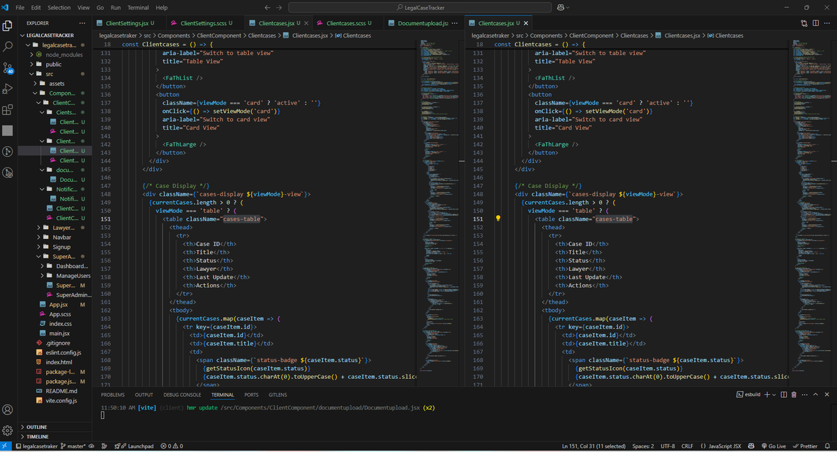 teewhy606's tweet image. Turning courtroom chaos into clean code. Just a sneak peek of my Legal Case Tracker — still in the works, but the vision is coming to life one line at a time. ⚖️💻 #LegalTech #FrontendDev #ReactInAction #BuildingInPublic" @YeleSowore @NanouuSymeon @reactjs @olalesii