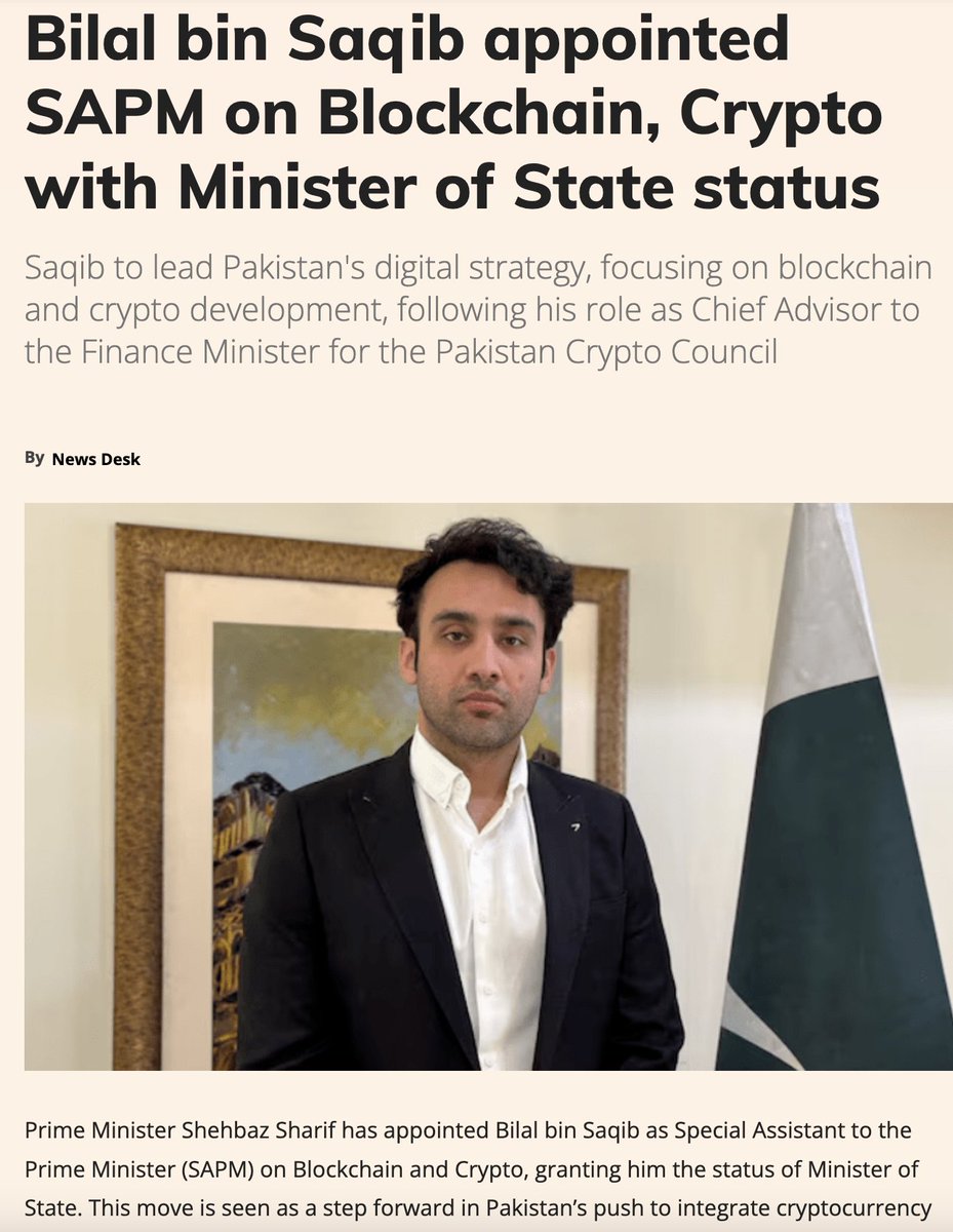 Honoured to be appointed as the Special Assistant to the Prime Minister of  Pakistan on Blockchain and Cryptocurrency, with the status of Minister of  State. This is a responsibility I carry with