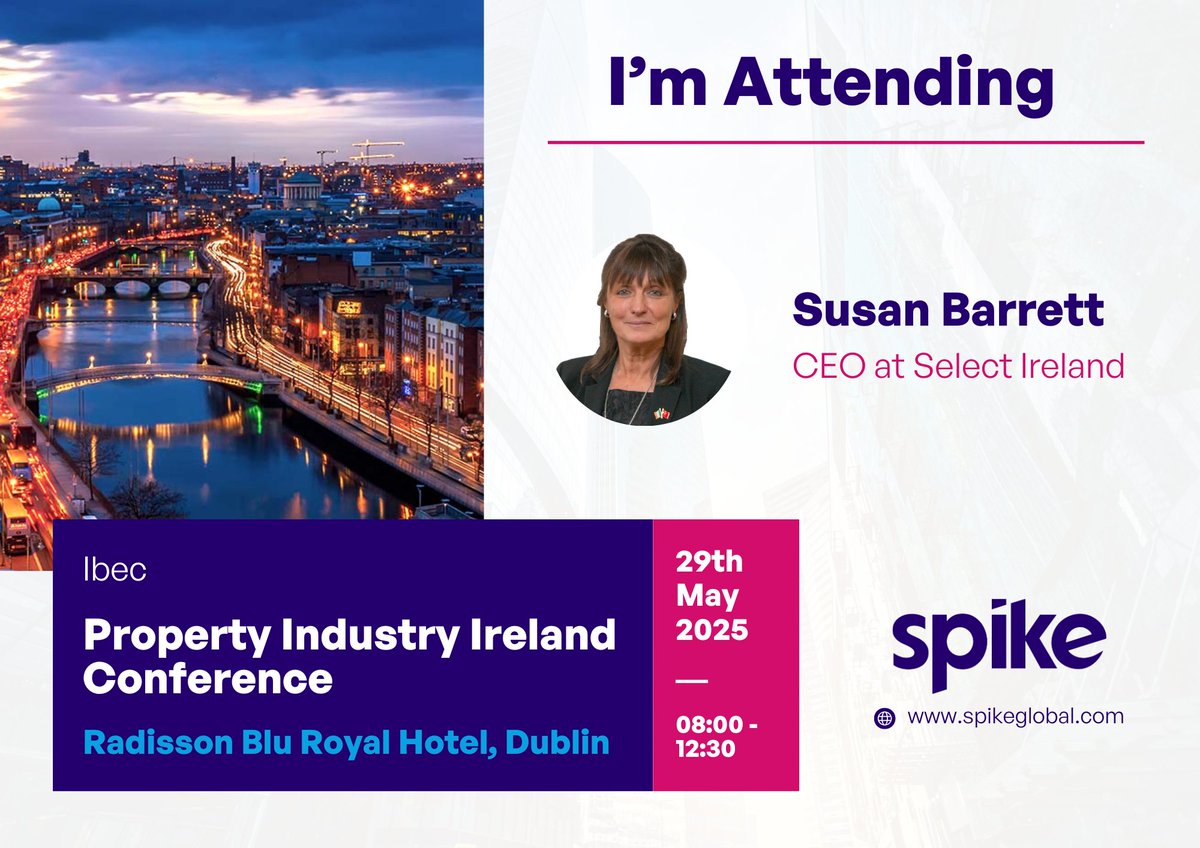 Susan Barrett, CEO at Select Ireland, <a href="/SpikeGlobal/">Spike</a>'s Irish Partner, will be attending Property Industry Ireland Conference 2025 this Thursday 29th May 🏢

Book a demo 🤳
hubs.li/Q03pswS60

Learn more about the event 🔽
🔗 hubs.li/Q03psgTQ0

#IrishRealEstate