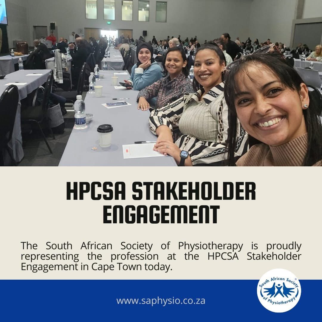 The South African Society of Physiotherapy is proudly representing the profession at the HPCSA Stakeholder Engagement in Cape Town today.
We are committed to ensuring the voice of physiotherapy is heard in shaping the future of healthcare in South Africa.

#PhysioSA <a href="/HPCSA_/">HPCSA</a>
