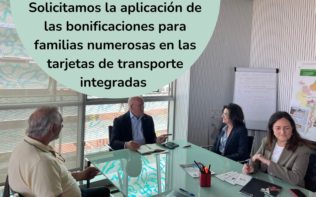 🚍 Proponemos aplicar las bonificaciones de transporte a las tarjetas SUMA y Mobilis también para familias numerosas en toda la C. Valenciana.

✊ La Conselleria <a href="/GVAMediAmbient/">M.Ambient Infraestructures Territori i Recuperació</a>  ha recibido bien nuestras propuestas. ¡Esperamos avances!

🔗 Más info 👉cutt.ly/crbqiUTG