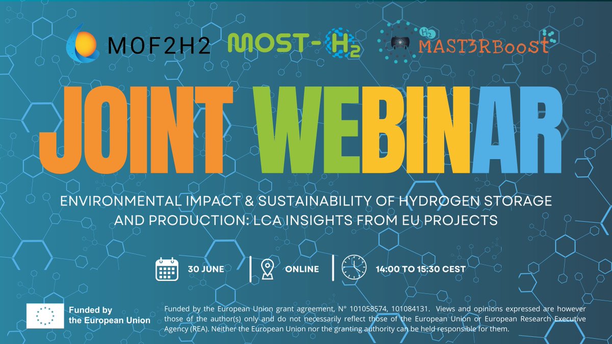 MOST-H2 (@h2most) on Twitter photo ๐ข Save the Date!
๐ Webinar: Hydrogenโs Environmental Impact & Sustainability
๐
June 30 | ๐ 14:00โ15:30 CEST | ๐ป Online (MS Teams)
๐ Join us + <a href="/mast3rboost_HE/">MAST3RBoost Project</a> + <a href="/mof2h2/">HE MOF2H2</a> for #LCA insights from #EUprojects on #Hydrogen #storage & #production ๐
๐๏ธ Agenda coming soon! ๐ข Save the Date!
๐ Webinar: Hydrogenโs Environmental Impact & Sustainability
๐
June 30 | ๐ 14:00โ15:30 CEST | ๐ป Online (MS Teams)
๐ Join us + <a href="/mast3rboost_HE/">MAST3RBoost Project</a> + <a href="/mof2h2/">HE MOF2H2</a> for #LCA insights from #EUprojects on #Hydrogen #storage & #production ๐
๐๏ธ Agenda coming soon!