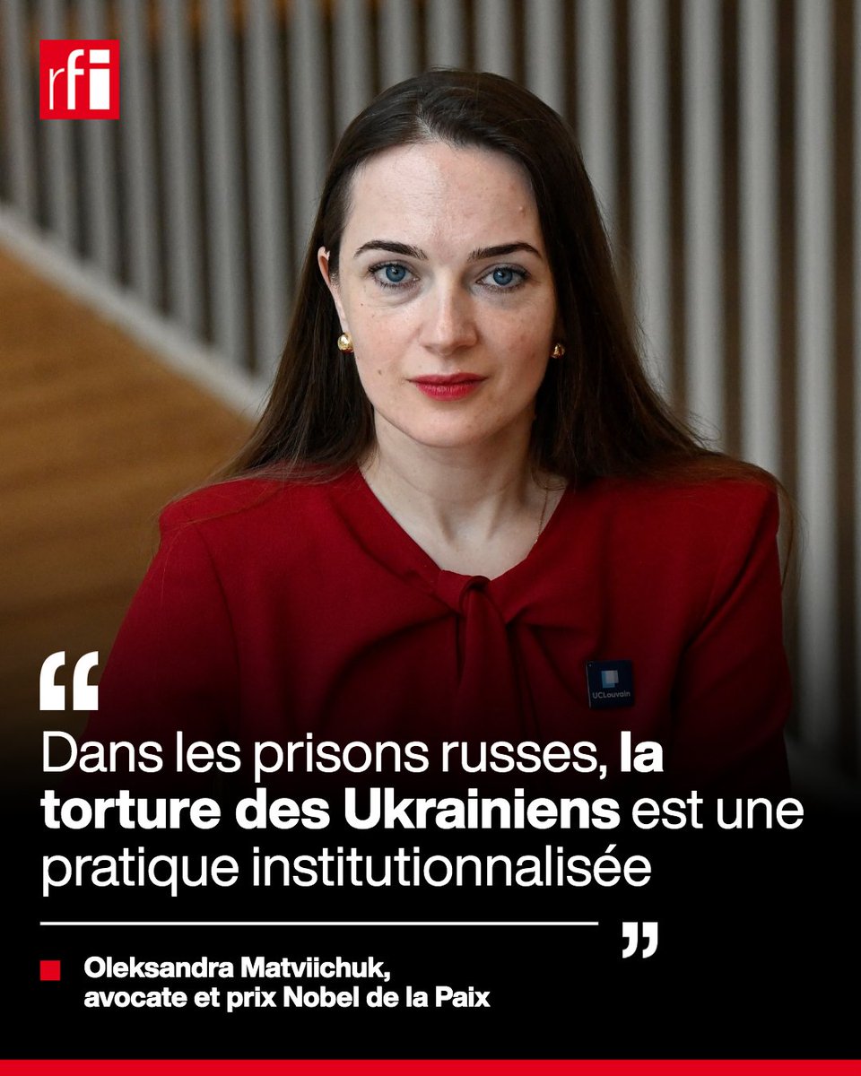 RFI (@rfi) on Twitter photo «J'ai interrogé des centaines de personnes qui ont survécu à la captivité russe et qui m'ont raconté des histoires horribles. Ils m'ont raconté comment ils ont été battus, violés. Leurs doigts ont été coupés...»
<a href="/avalaina/">Oleksandra Matviichuk</a> Avocate et prix Nobel de la Paix 🇷🇺🇺🇦 «J'ai interrogé des centaines de personnes qui ont survécu à la captivité russe et qui m'ont raconté des histoires horribles. Ils m'ont raconté comment ils ont été battus, violés. Leurs doigts ont été coupés...»
<a href="/avalaina/">Oleksandra Matviichuk</a> Avocate et prix Nobel de la Paix 🇷🇺🇺🇦