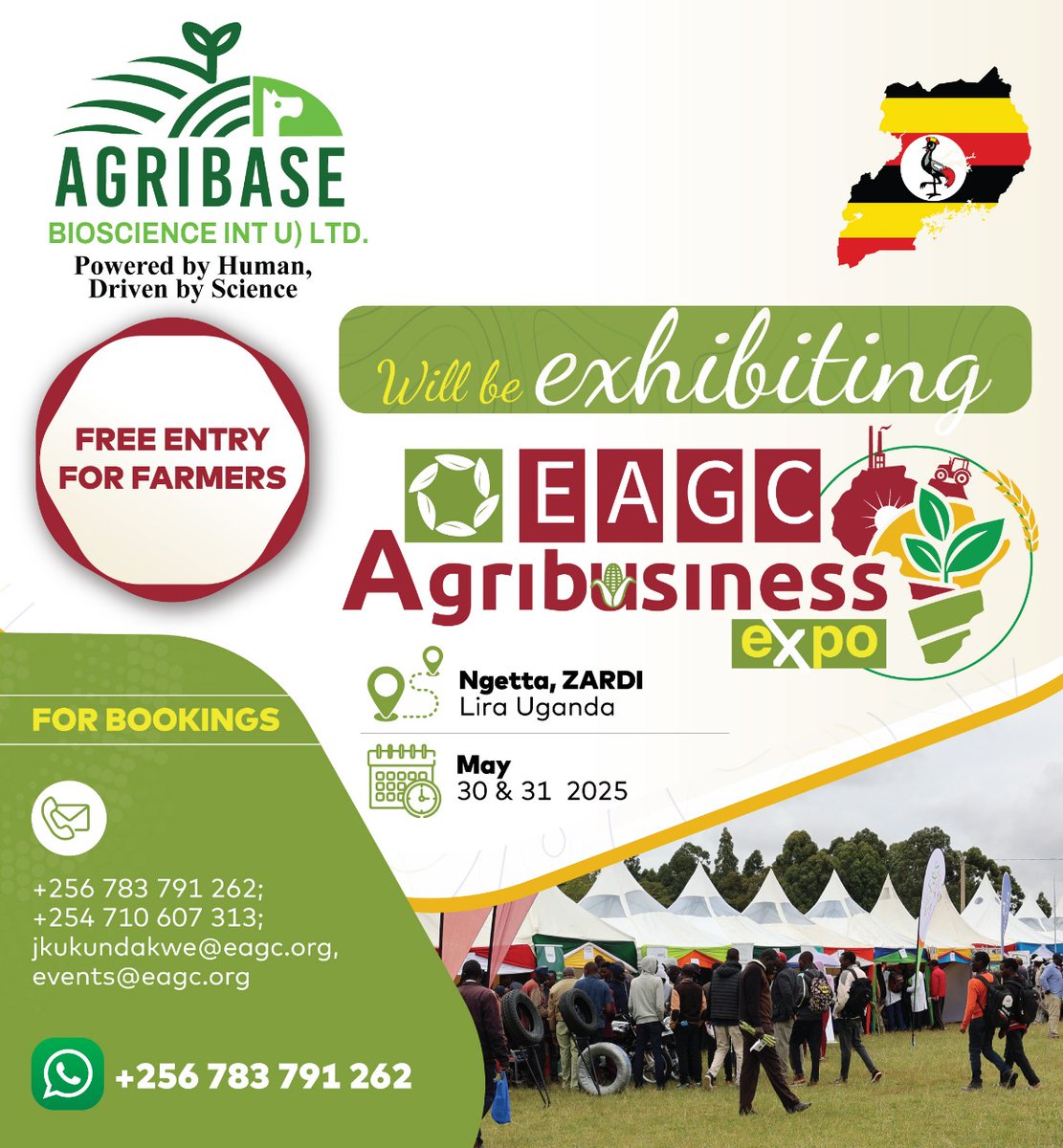 Agribase Bioscience Int. Ltd will be at the EAGC Agribusiness Expo at Ngetta ZARDI, showcasing agri-innovations, smart bioscience solutions, and practical tools to boost your farm productivity.  

Farmers' entry is free. See you in Ngetta Zardi! 

#EAGCAgribusinessExpo