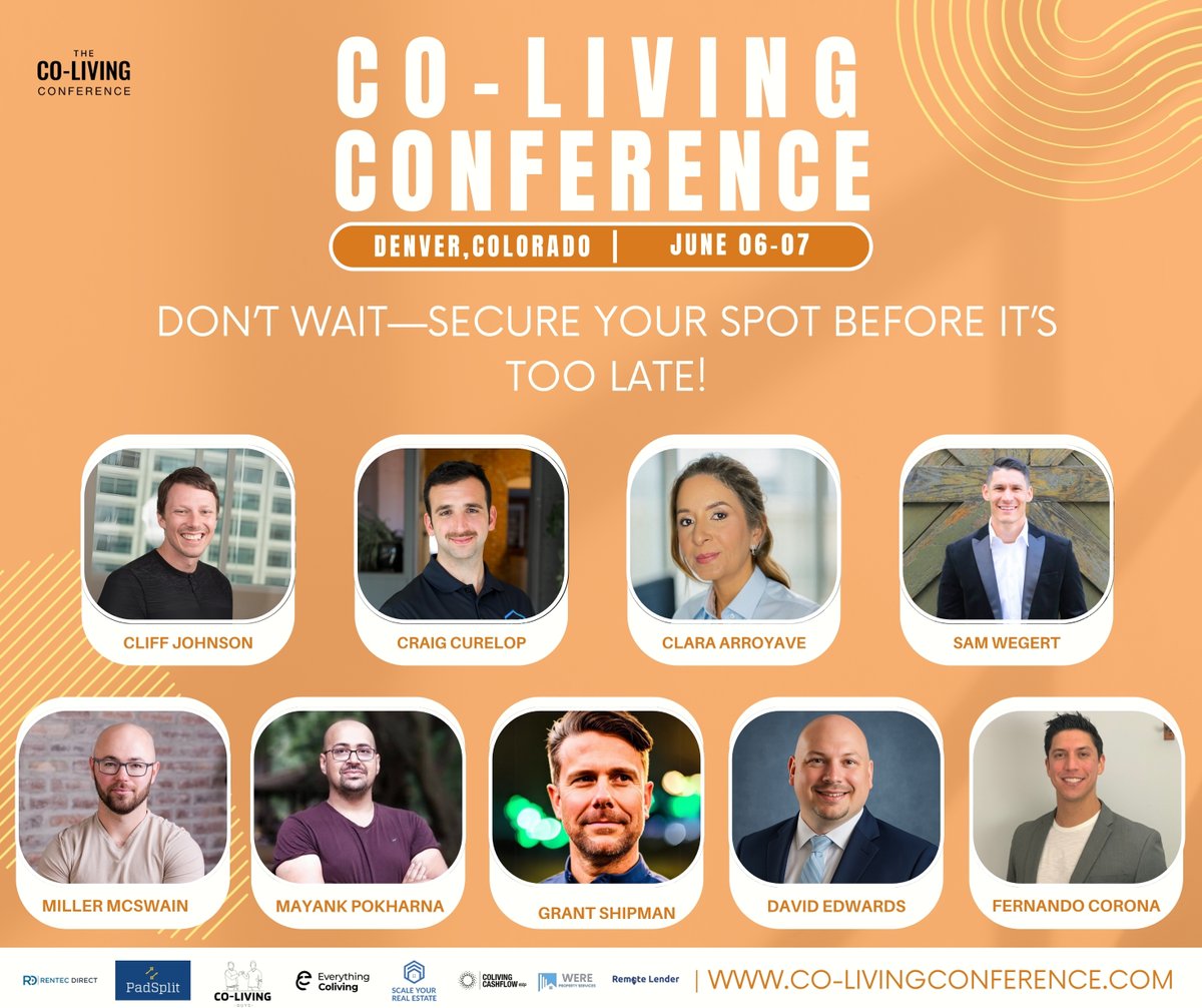 📍 June 6–7 | Denver

🎤 Real conversations with the leaders shaping co-living! Hear from Cliff Johnson, Craig Curelop, Clara Arroyave Ramirez, Sam Wegert, Miller McSwain, Mayank Pokharna, Grant Shipman, David Edwards, Corey Enman &amp; Fernando Corona.

🎟 Co-LivingConference.com