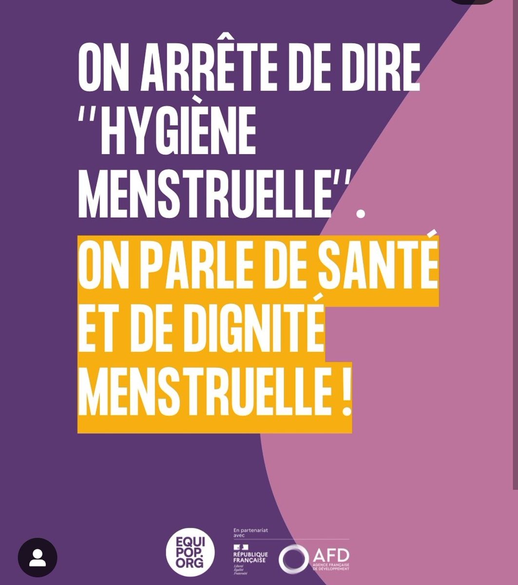 28 Mai , journée de '' l'hygiène '' menstruelle...et si on en profitait pour changer de narratif une bonne fois pour toute.
L'hygiène renvoie à quelque chose qui est sale pourtant c'est plus une question de Dignité et de Droit. 
Avec <a href="/Equipop_Ong/">Equipop</a>  nous nous engageons💪🏾💪🏾