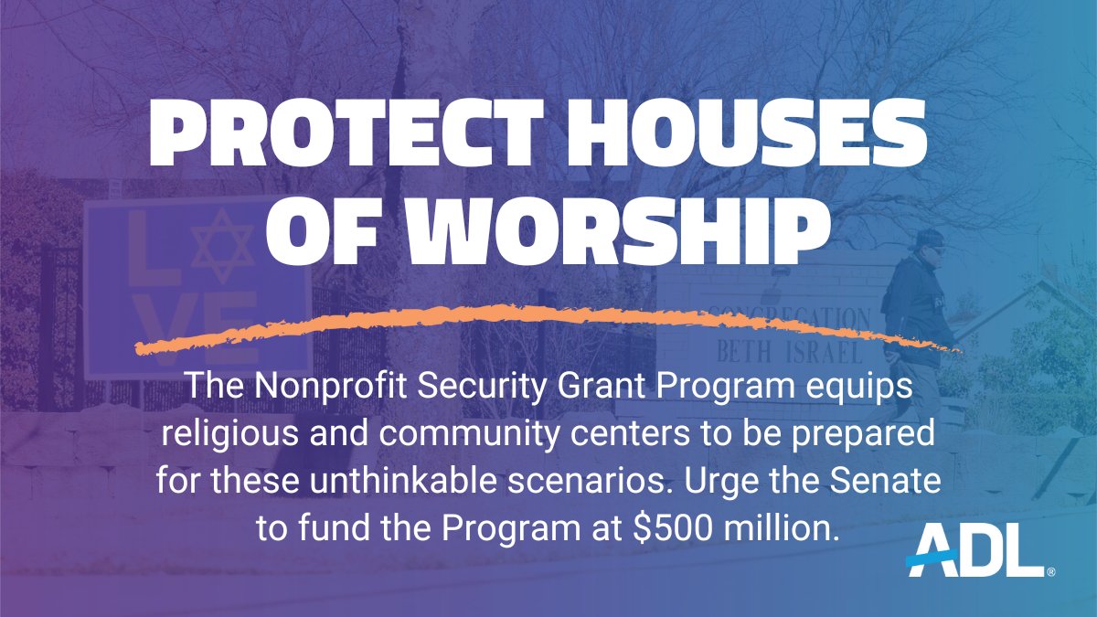 There have been 8 terrorist plots and attacks targeting Jews, Zionists or Jewish Institutions in the US since July 2024, including the Capital Jewish Museum shooting last week.

It's very clear: The Jewish community need security.

Tell Congress to act: action.adl.org/a/nsgp-dc-call…