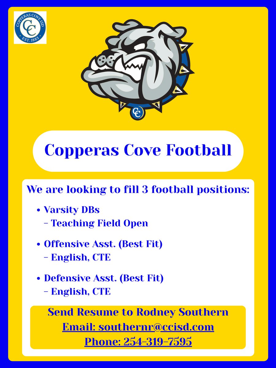 Copperas Cove is looking for quality coaches to help build the program.
