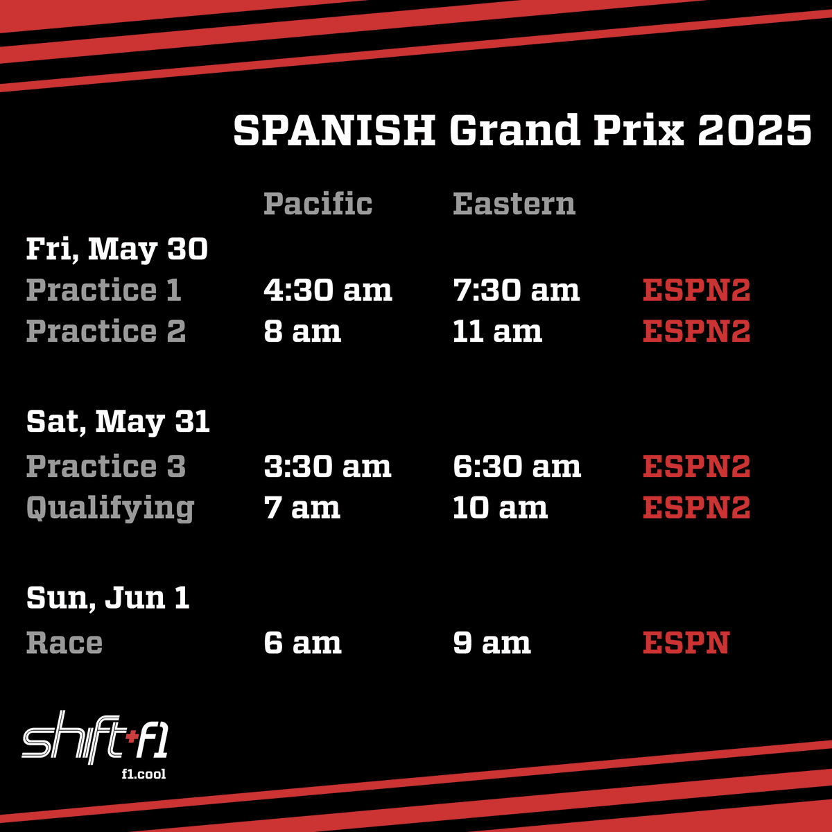 shiftf1podcast's tweet image. When and where to watch this weekend's Spanish Grand Prix in the US!