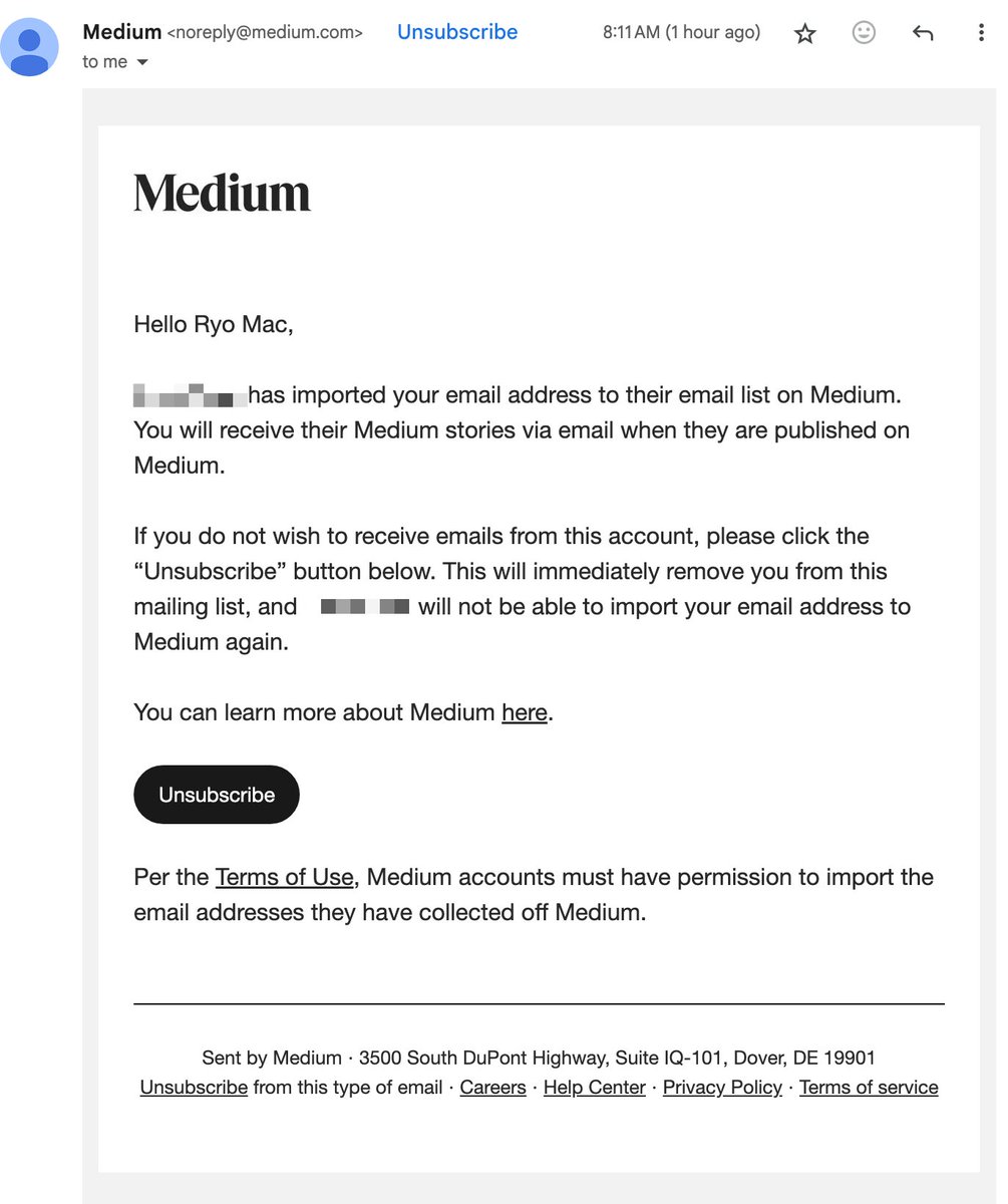 Is it not insane that I got an email that basically said...

"Someone you never heard of has put you on their email list, so you'll be notified whenever they publish their bullshit/ads/spam. Unsubscribe if you don't want 'em."

wtf??