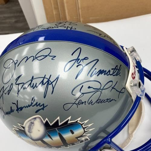 SportsGelt's tweet photo. NFL authentic helmet displays 25 sigs of Super Bowl MVPs. Autographs inc. Bart Starr, Troy Aikman, Franco Harris, Steve Young, Jerry Rice, Allen, Swann, Emmitt Smith, Terry Bradshaw, Joe Montana, Joe Namath, Len Dawson, Howley, Biletnikoff, Plunkett, Csonka, &amp; many more! https://t.co/roH4lknF4P