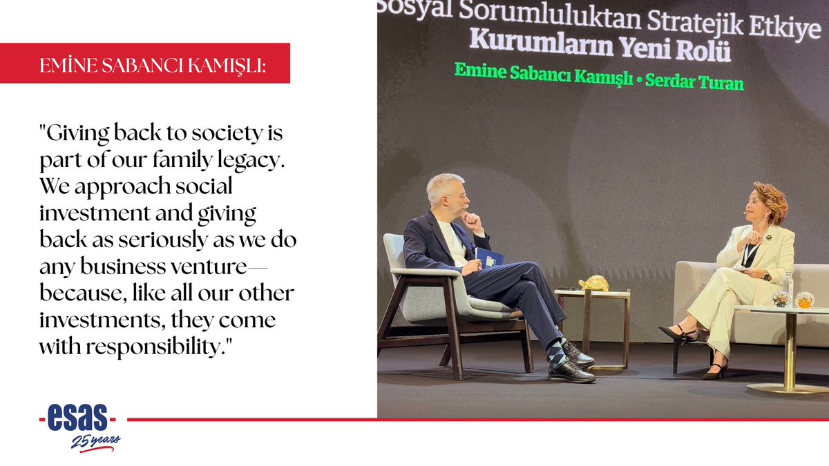 Emine Sabancı Kamışlı, ESAS Vice Chairperson of the Board, explained at the Sustainability Summit organized by Harvard Business Review Türkiye about how ESAS’s vision of giving back to society is reflected in Esas Sosyal, the 10-year journey of being a source of hope to young