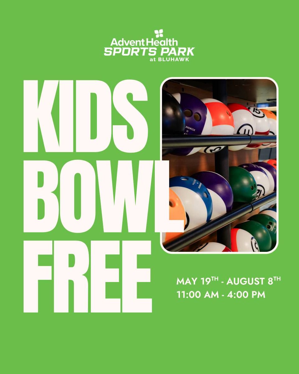 Summer just got a whole lot cooler! 🎳  Kids bowl FREE for 30 minutes every single day! 

Register now! bit.ly/4kwfHLY

#Bluhawk #KidsBowlFree