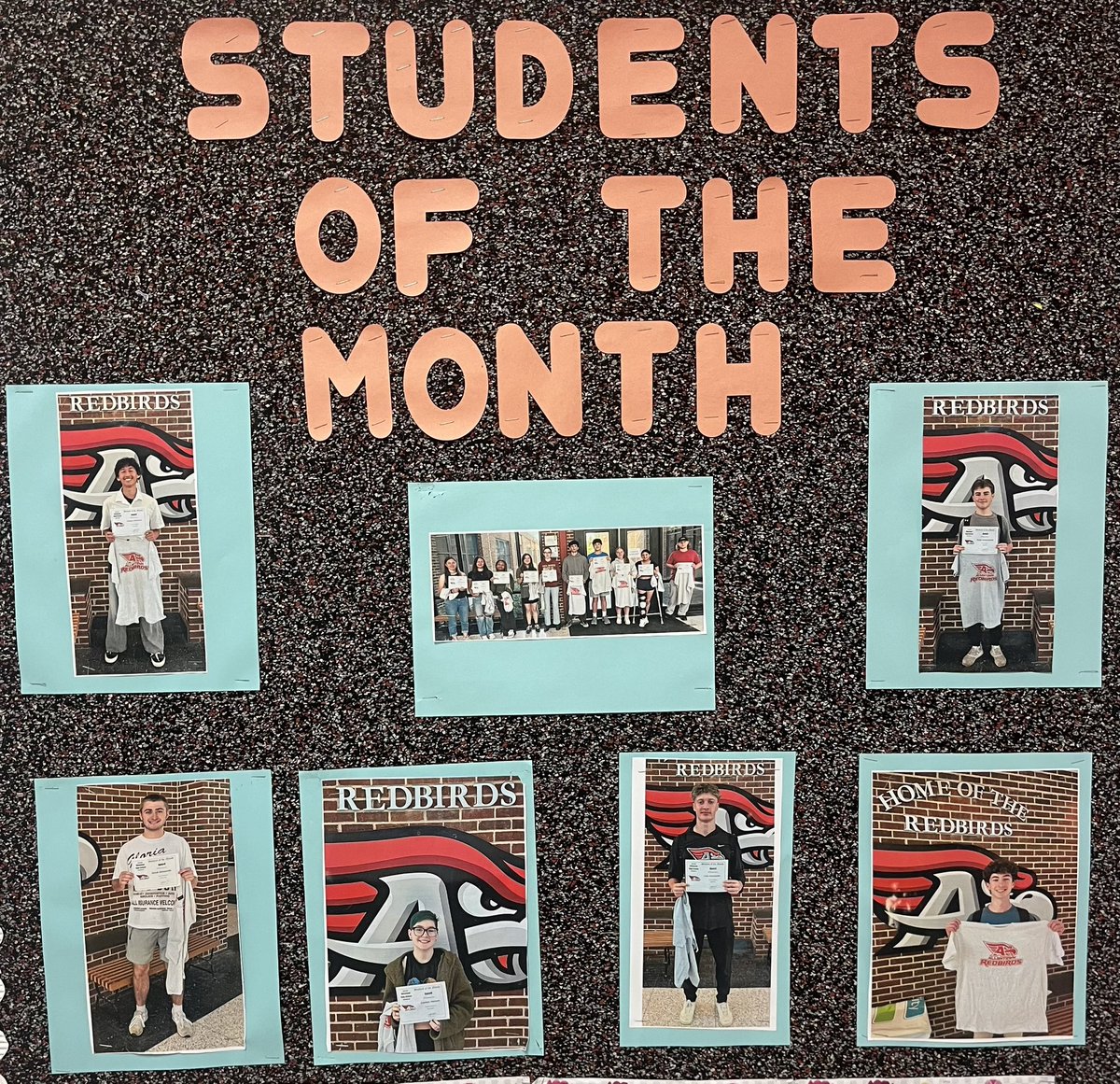 Congratulations to our most recent AHS Students of the Month Naomi,Luke G,Anna,Luke L,Elizabeth,Ryder,Olivia,
Luca,Castien,Jayson,Haley,Jacob,Stella,AJ,Marissa and Leopoldo! Redbird Pride!