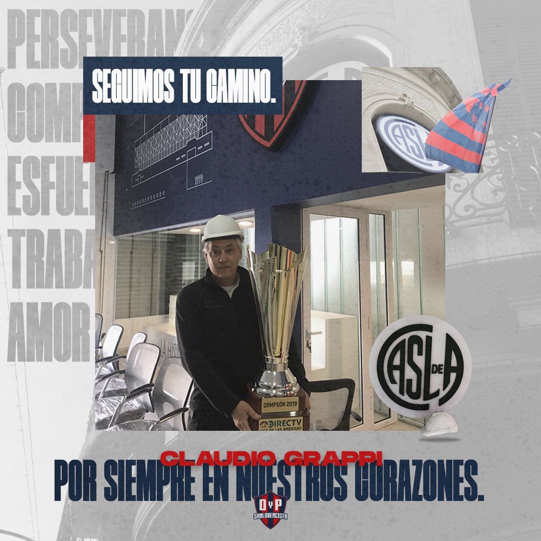 A dos años de su fallecimiento, recordamos a nuestro compañero Claudio Grappi.

Ejemplo de Sanlorencista, Socio Refundador, Guardián de la Vuelta a Boedo y gestor de la Sede de Av. La Plata y Las Casas. 

Tu legado guiará nuestro camino por siempre. No vamos a parar hasta cumplir