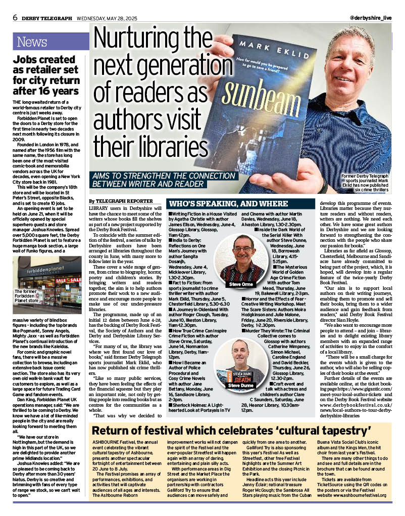 Disregard the picture of the handsome young brute. It's not about me. It's an article in today's <a href="/derbyshire_live/">Derbyshire Live</a> about the forthcoming <a href="/DerbyBookFest/">Derby Book Festival</a> project with the Society of Authors to organise talks by writers in Derbyshire Libraries. Full details at gigantic.com/meet-your-loca…
