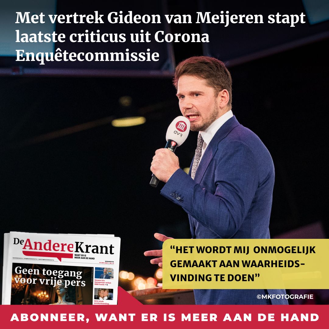 AndereKrant's tweet photo. In Nederland gebeurt het tegenovergestelde van wat er in de VS gebeurt en in sommige Duitse deelstaten: onze politici willen geen serieus onderzoek doen naar het coronabeleid. Om deze reden is FVD-Kamerlid @GideonvMeijeren afgelopen dinsdag uit de parlementaire enquêtecommissie Corona gestapt.
Lees verder: https://t.co/sCc6r1AEF1