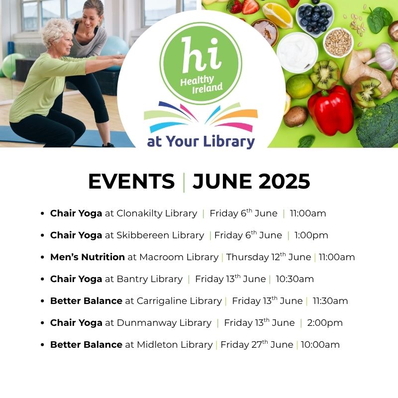 From chair yoga to brain health, there’s a diverse roster of Healthy Ireland events taking place in library branches across Cork County this month - corkcoco.ie/en/events/heal…
Contact your library branch for more information.
#HealthyIreland #HealthyIrelandAtYourLibrary