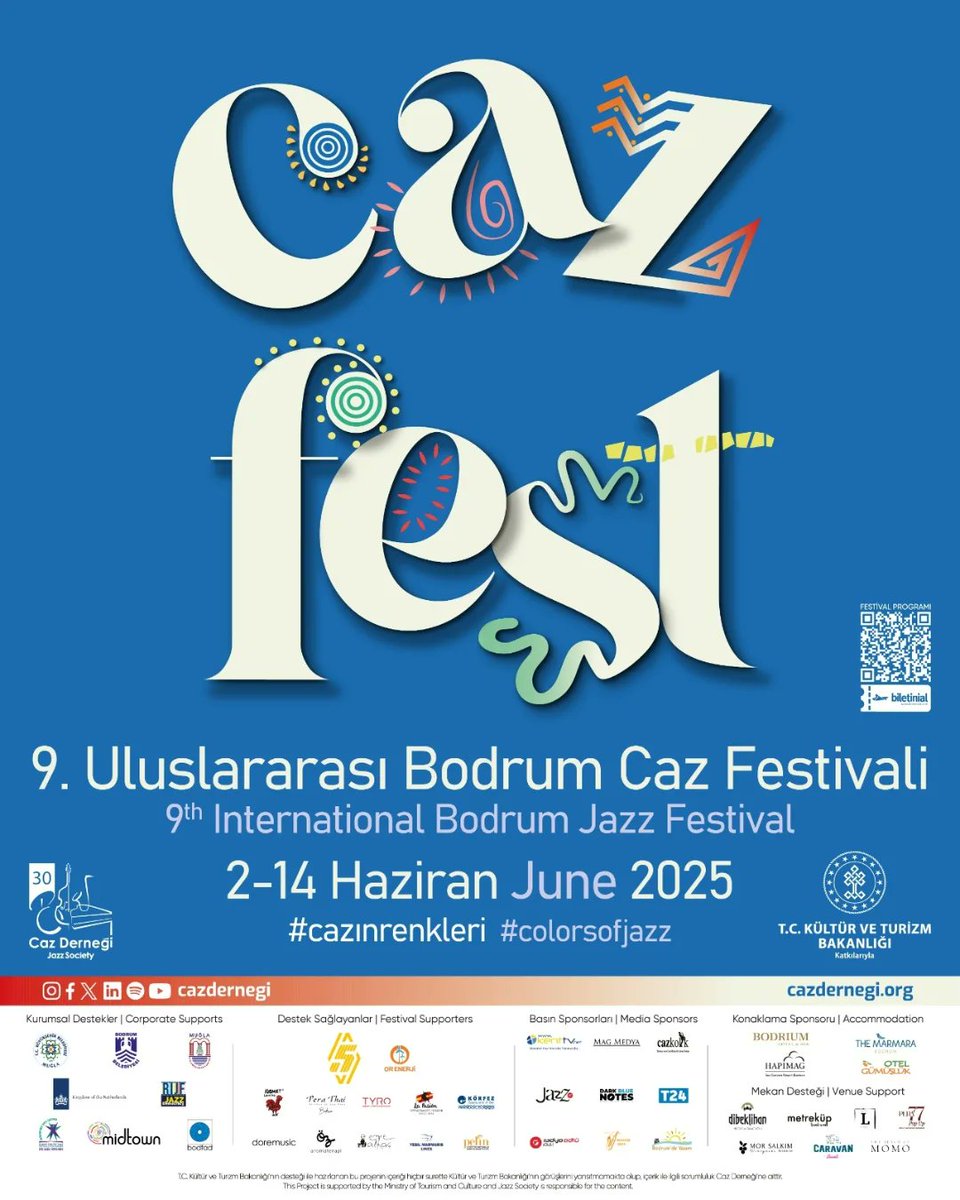 9. Uluslararası Bodrum Caz Festivali, 2-14 Haziran 2025 tarihleri arasında #CazınRenkleri temasıyla Bodrum'da müzikseverler ile buluşuyor. 🎼