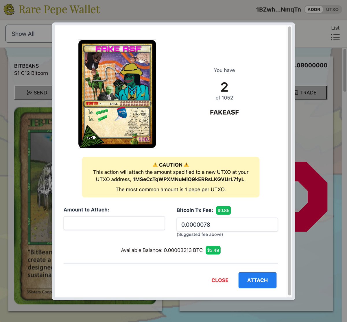 Every address in your wallet now has an associated UTXO address. 

If you are already a Rare Pepe Wallet user, you can continue using your regular address as you always have.

However, you can also attach Pepes to UTXOs in your UTXO address to use features such as atomic swaps!