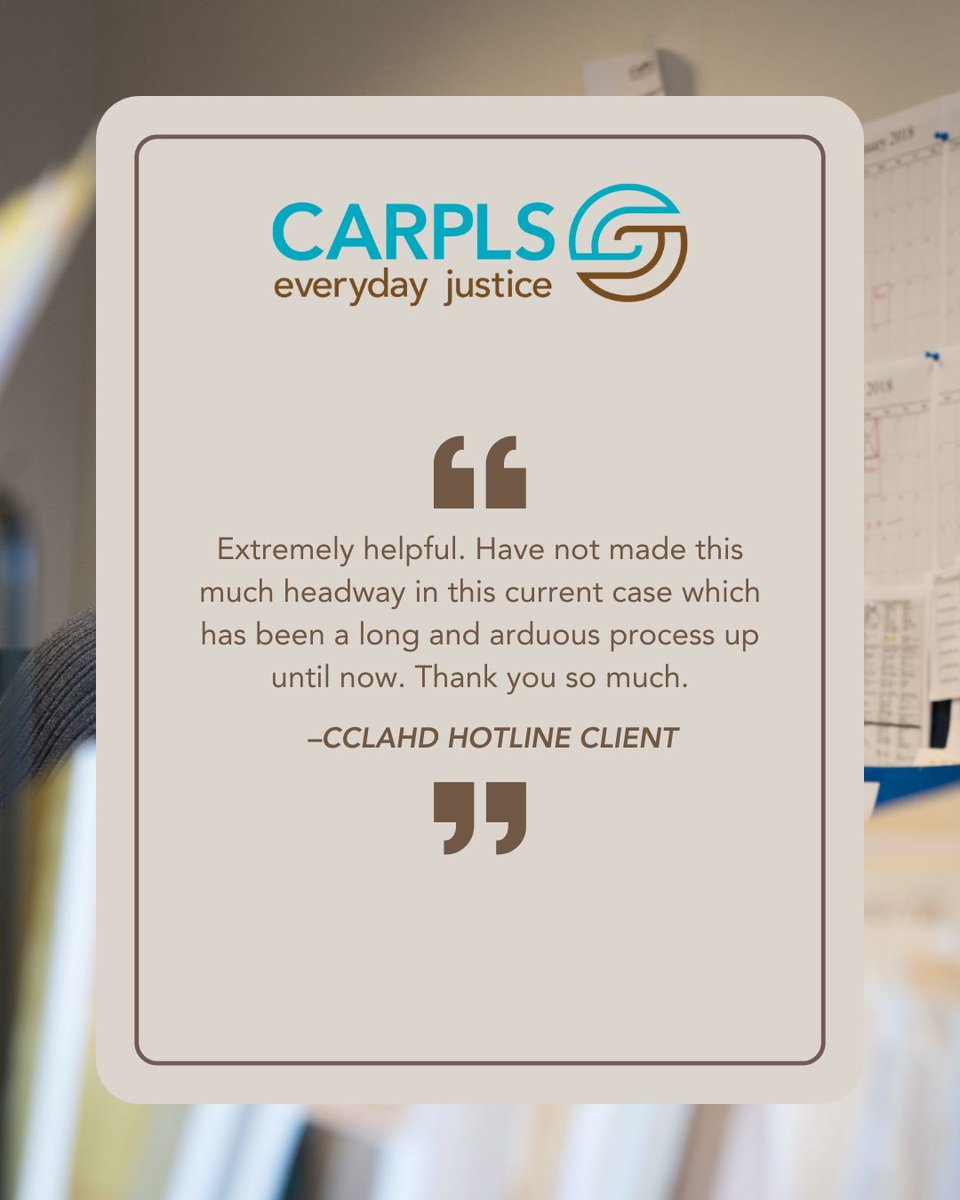 We love hearing from the people we serve! Your stories remind us of the impact legal aid can have and fuel our commitment to making justice accessible every day. 

Call the CCLAHD hotline at (855) 956-5763 for help!