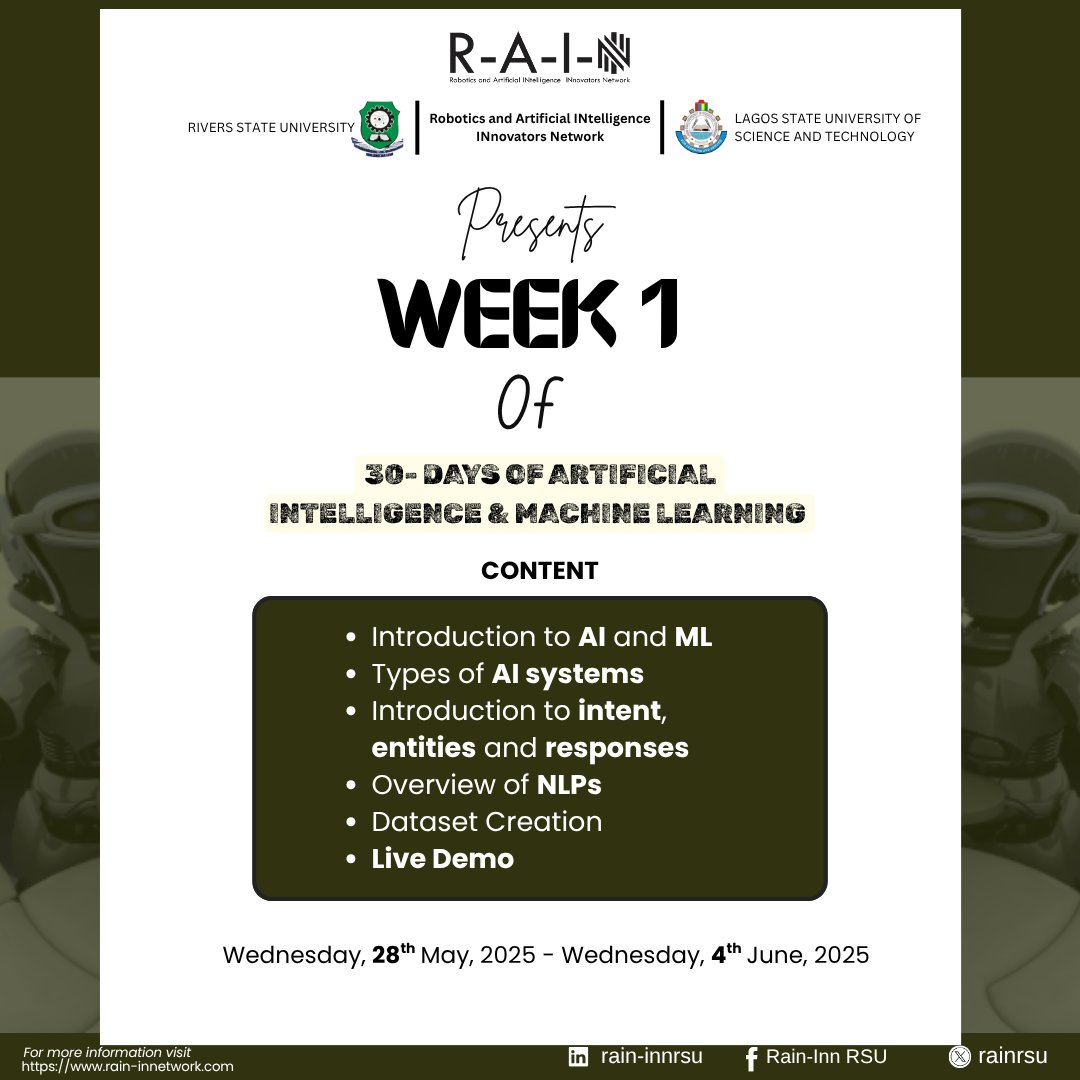 Are you ready?
Our AI journey kicks off tonight! Just bring your curiosity and we’ll handle the rest 😄

🕠 5:30–7:00 PM |📍 Google Meet

Let’s learn, build &amp; grow — together! 🚀 #AIInCampus #RAININNRSU
