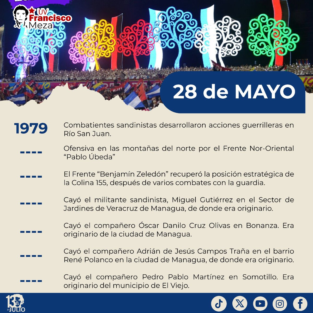 Efemérides de la Revolución Popular Sandinista
¡Es nuestro el porvenir!
🇳🇮♥️🖤
#SomosUNAN
#NicaraguaEnRevolución
#4619SiempreMásAllá