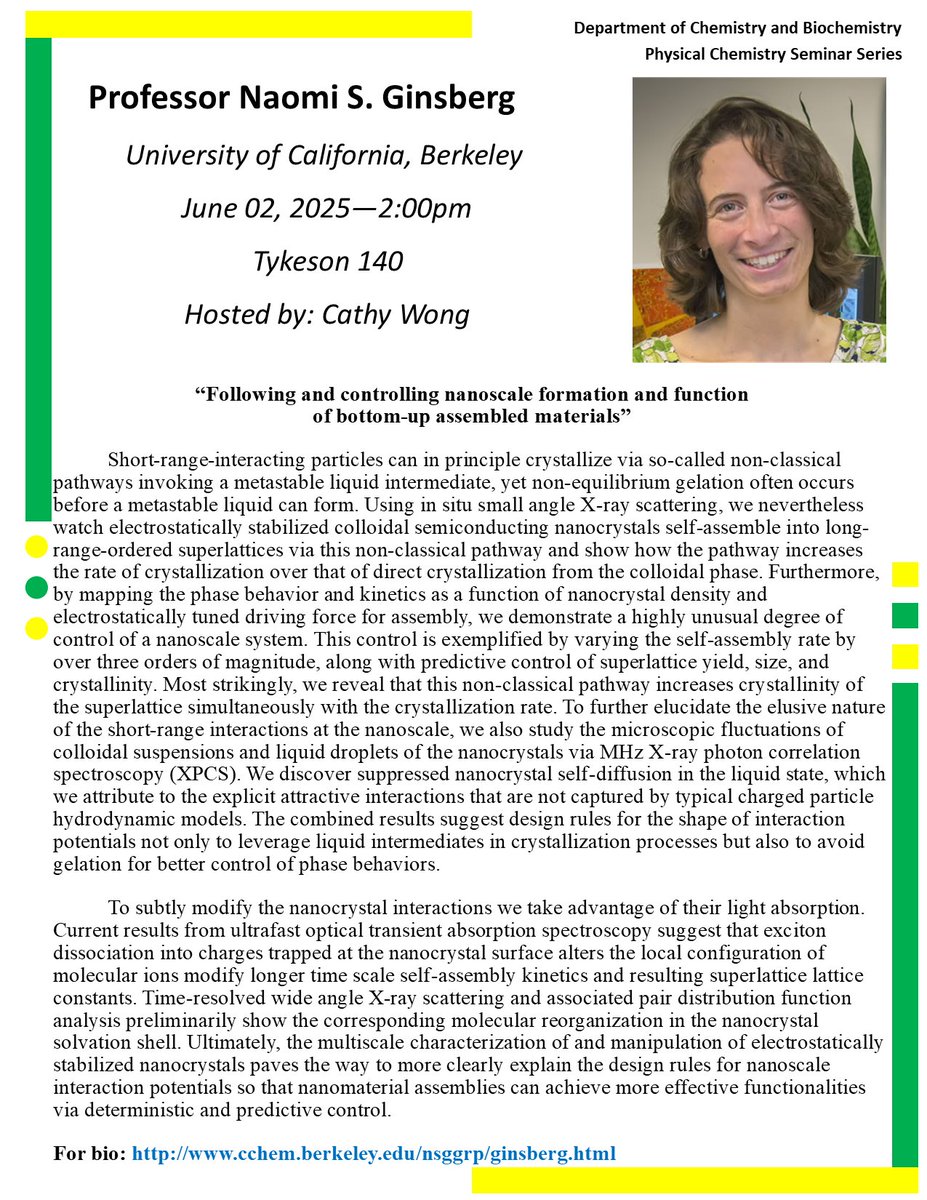 TODAY! Physical Chemistry Seminar - Professor Naomi S. Ginsberg, University of California, Berkeley - June 2nd @ 2pm in Tykeson 140 tinyurl.com/2apy6sfs