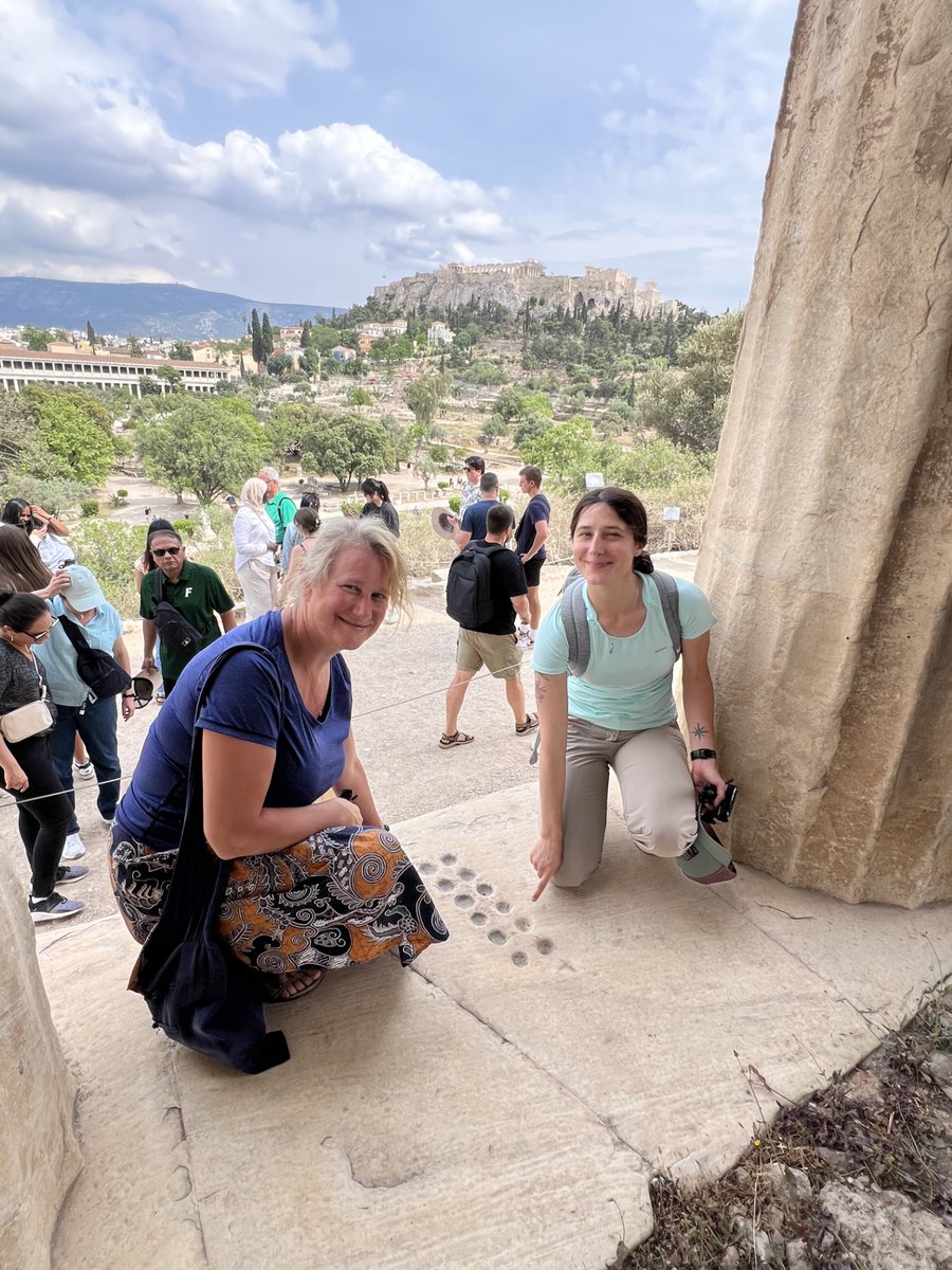UniRdg_Classics's tweet image. Dr Tim Penn hosted Prof @amyclaires and PhD researcher Ilaria Truzzi (among others) for a training school in Athens, funded by @GameTableNet. The programme focused on methods for collecting data on gameboards and related floor markings, and included onsite training sessions.