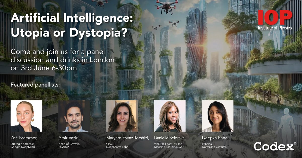 Codex - Home of World's Top 50 Innovators Series (@codexworld) on Twitter photo Join us at IOP <a href="/PhysicsNews/">Institute of Physics</a>
🎟️Artificial Intelligence: Utopia or Dystopia?
📍King's Cross, London
🎟️ codex.com/artificial-int……
<a href="/GoogleDeepMind/">Google DeepMind</a>
<a href="/PhysicsxAI/">PhysicsX.ai</a>
<a href="/DeepsearchLabs/">DeepSearch Labs</a>
<a href="/GSK/">GSK</a>
<a href="/northzoneVC/">Northzone</a>
#AI #Codex Join us at IOP <a href="/PhysicsNews/">Institute of Physics</a>
🎟️Artificial Intelligence: Utopia or Dystopia?
📍King's Cross, London
🎟️ codex.com/artificial-int……
<a href="/GoogleDeepMind/">Google DeepMind</a>
<a href="/PhysicsxAI/">PhysicsX.ai</a>
<a href="/DeepsearchLabs/">DeepSearch Labs</a>
<a href="/GSK/">GSK</a>
<a href="/northzoneVC/">Northzone</a>
#AI #Codex