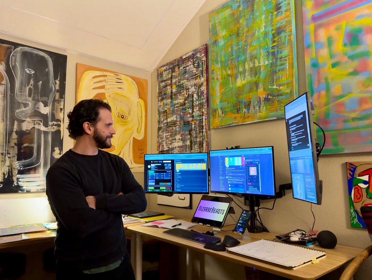 bizarrebeasts_'s tweet photo. Ever wonder where the BIZARRE happens? 🤔
Here's a peek into my BIZARRE world!
This is my BizarreBeasts art workstation and command hub – where all the magic gets cast, created, and built onchain.
Straight from the source! 👇
#BizarreBeasts #Workspace #BehindTheScenes #CreatorLife #OnchainArt