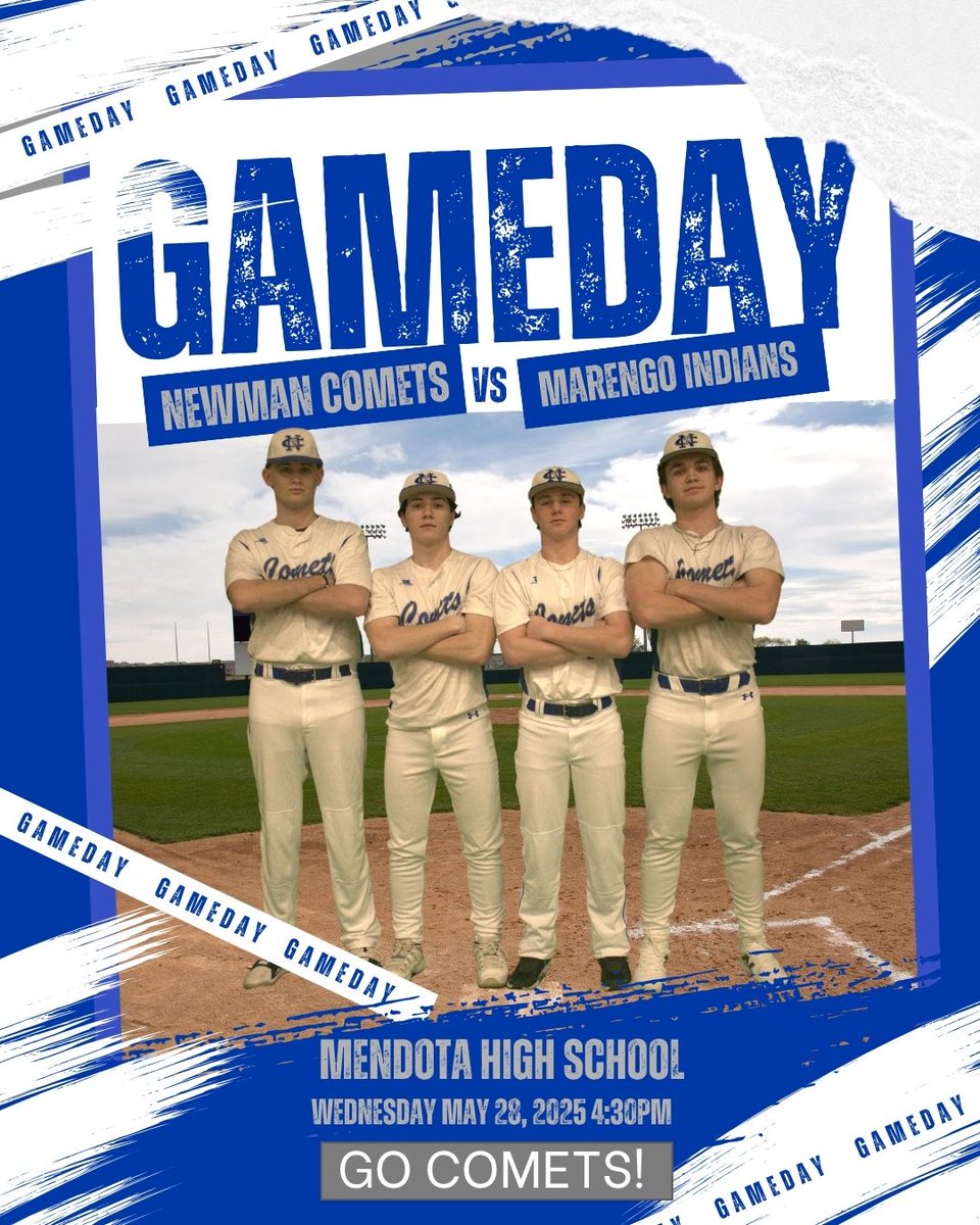 🚨 SECTIONAL SEMIFINAL BOUND! 🚨
Your Newman Comets are headed to Mendota to take on the Marengo Indians in the Sectional Semifinal! ⚾️

🕟 First pitch at 4:30 PM (or 45 minutes after the first game)
📍 Location: Mendota High School

Let’s pack the stands and cheer on our Comets!