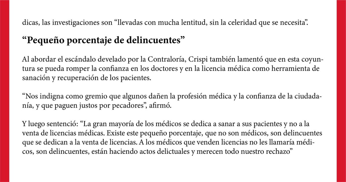 Colmed Santiago (@colmedsantiago) on Twitter photo Compartimos nota publicada por la <a href="/latercera/">La Tercera</a>, que recoge la opinión de nuestra presidenta, Dra. @francrispi, respecto al uso fraudulento de licencias médicas. Compartimos nota publicada por la <a href="/latercera/">La Tercera</a>, que recoge la opinión de nuestra presidenta, Dra. @francrispi, respecto al uso fraudulento de licencias médicas.