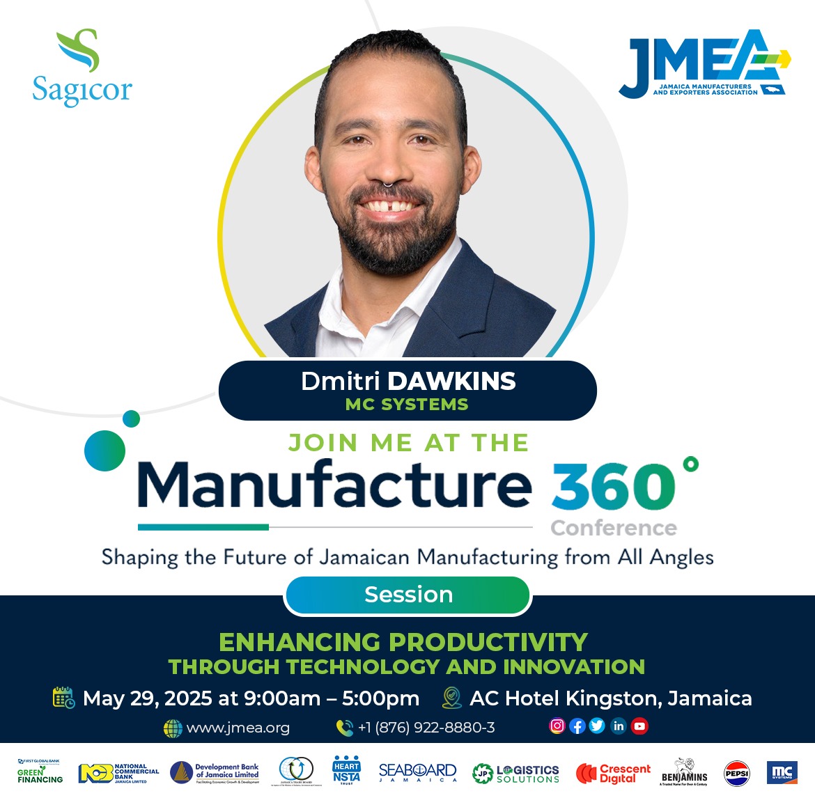 MC Systems Ltd (@mcsystemsltd) on Twitter photo Our Commercial Director, <a href="/utenjm/">Dmitri Dawkins</a>, and the #MCSystems team will be at the <a href="/theJMEA_/">Jamaica Manufacturers and Exporters Association</a>'s #Manufacture360 Conference this Thursday!
Stop by our booth and tune in to the "Enhancing Productivity & Innovation" panel discussion.
Details at jmea.org
#MCSolutions Our Commercial Director, <a href="/utenjm/">Dmitri Dawkins</a>, and the #MCSystems team will be at the <a href="/theJMEA_/">Jamaica Manufacturers and Exporters Association</a>'s #Manufacture360 Conference this Thursday!
Stop by our booth and tune in to the "Enhancing Productivity & Innovation" panel discussion.
Details at jmea.org
#MCSolutions