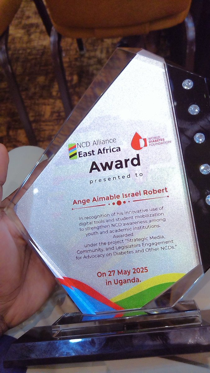 Rwanda NCD Alliance (@rwandancda) on Twitter photo Congratulations to <a href="/lerobert13/">ANGE A. I. Robert ๐</a> for winning the youth award during the 2025 NCD Advocacy Awards hosted by <a href="/eancdalliance/">NCD Alliance East Africa</a> in partnership with <a href="/WorldDiabetesF/">World Diabetes Foundation</a>. Thank you for representing Rwanda so well, your use of digital tools for educational health graphics is truly impactful! Congratulations to <a href="/lerobert13/">ANGE A. I. Robert ๐</a> for winning the youth award during the 2025 NCD Advocacy Awards hosted by <a href="/eancdalliance/">NCD Alliance East Africa</a> in partnership with <a href="/WorldDiabetesF/">World Diabetes Foundation</a>. Thank you for representing Rwanda so well, your use of digital tools for educational health graphics is truly impactful!
