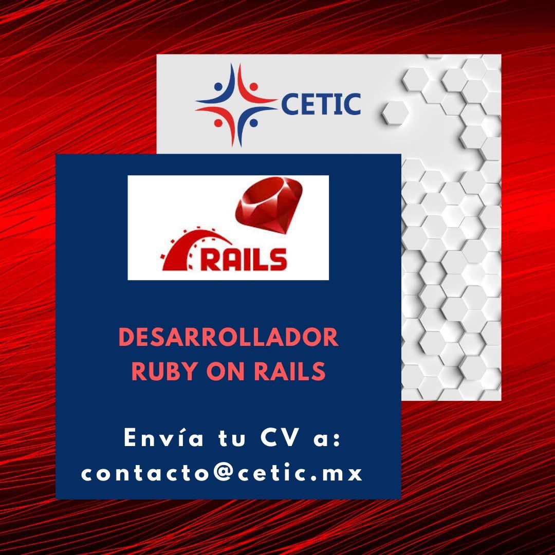 Vacante en CDMX. Interesados favor de enviar su CV a contacto@cetic.mx

#CETIC #Vacantes #OfertasLaborales #RRHH #Empresas #Empleos #Desarrolladores #RubyonRails #DesarrolladoresRubyonRails #in #Facebook #Twitter #Instagram #LinkedIn #X #Trabajo #TICs #IT #OportunidadesLaborales
