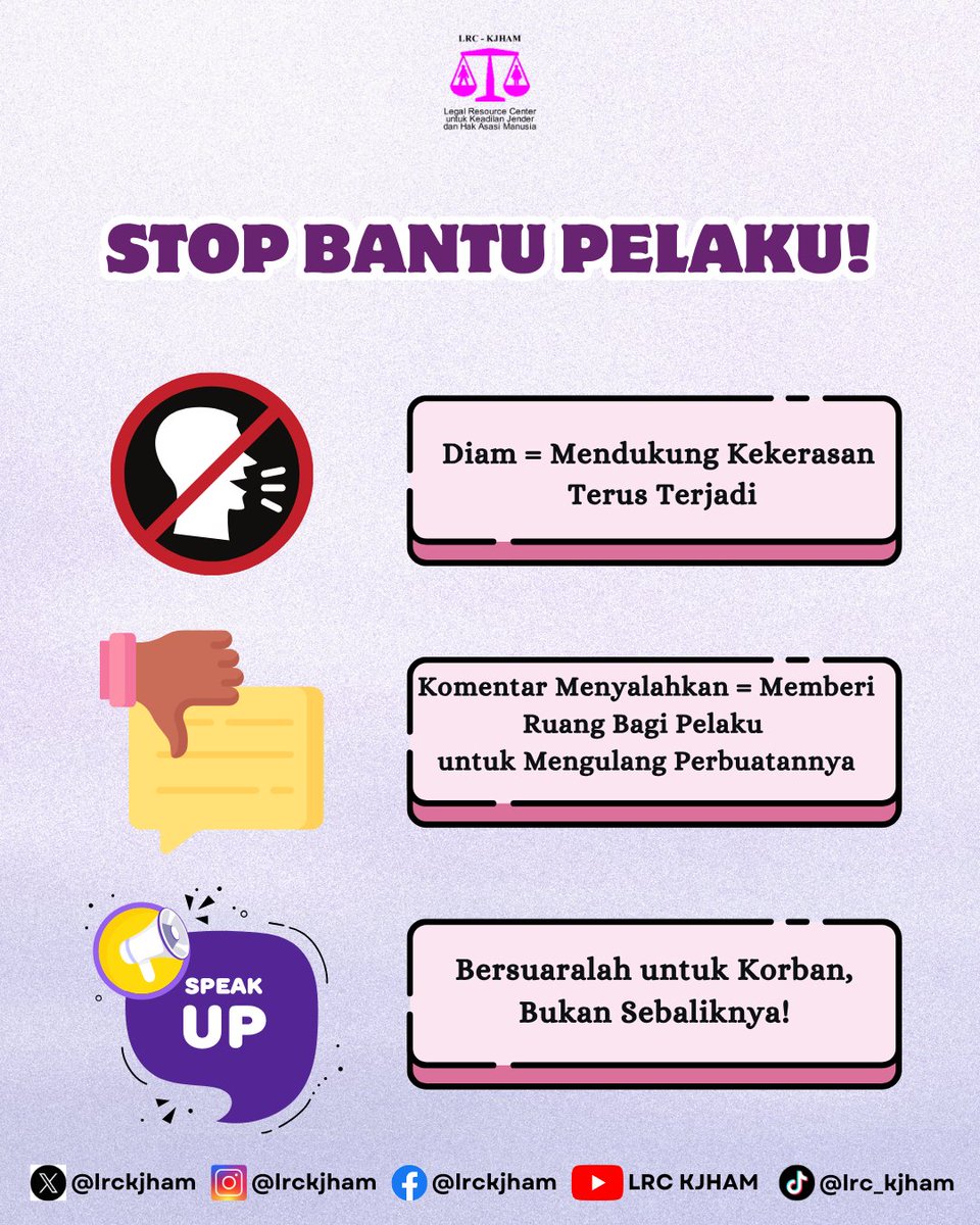 lrckjham's tweet photo. Diam artinya dukung kekerasan terus terjadi. Komentar menyalahkan korban justru beri ruang pelaku berulang. Mari bersuara untuk korban, bukan pelaku.

#BeraniJagaBeraniBersuara
#CommUndip
#lrckjham
#stopkekerasanseksual https://t.co/516bUJmCmY