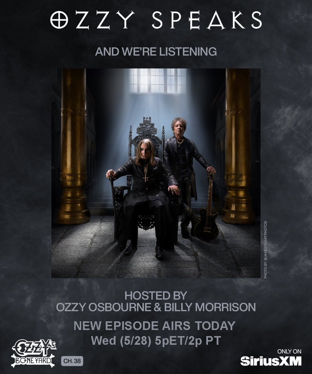 BILLY MORRISON (@billymorrison) on Twitter photo A brand new episode of OZZY SPEAKS airs today on <a href="/OzzysBoneyard/">Ozzy's Boneyard</a> <a href="/SIRIUSXM/">SiriusXM</a> Ch. 38. On this episode of Ozzy Speaks, <a href="/OzzyOsbourne/">Ozzy Osbourne</a> and <a href="/BillyMorrison/">BILLY MORRISON</a> talk about Ozzy’s final performance on July 5th in his hometown of Birmingham, England. Photo by Jane Stuart
Â
Wed (5/28) 5pET/2p PT A brand new episode of OZZY SPEAKS airs today on <a href="/OzzysBoneyard/">Ozzy's Boneyard</a> <a href="/SIRIUSXM/">SiriusXM</a> Ch. 38. On this episode of Ozzy Speaks, <a href="/OzzyOsbourne/">Ozzy Osbourne</a> and <a href="/BillyMorrison/">BILLY MORRISON</a> talk about Ozzy’s final performance on July 5th in his hometown of Birmingham, England. Photo by Jane Stuart
Â
Wed (5/28) 5pET/2p PT