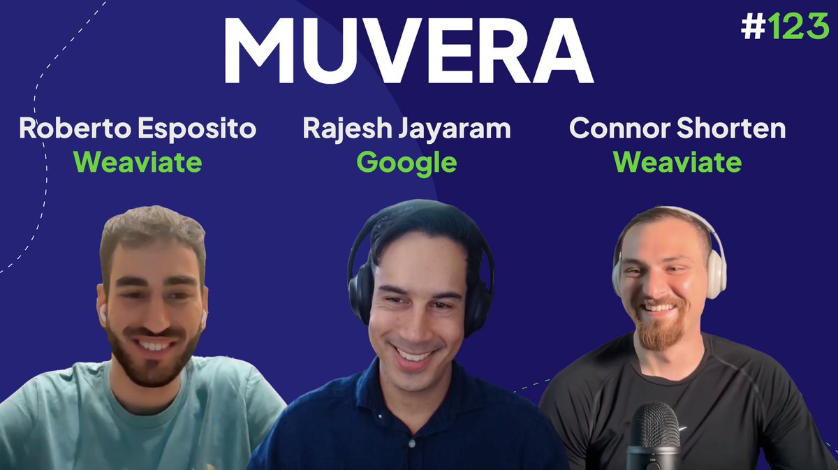 Connor Shorten (@cshorten30) on Twitter photo Multi-Vector Retrieval methods such as ColBERT / ColPali are super powerful *but* often too costly to store and search! Well... not anymore! Introducing MUVERA! 🚀
I am SUPER EXCITED to publish our newest Weaviate Podcast on MUVERA with Rajesh Jayaram (<a href="/Raj_Jayaram_/">Rajesh Jayaram</a>) from Multi-Vector Retrieval methods such as ColBERT / ColPali are super powerful *but* often too costly to store and search! Well... not anymore! Introducing MUVERA! 🚀
I am SUPER EXCITED to publish our newest Weaviate Podcast on MUVERA with Rajesh Jayaram (<a href="/Raj_Jayaram_/">Rajesh Jayaram</a>) from
