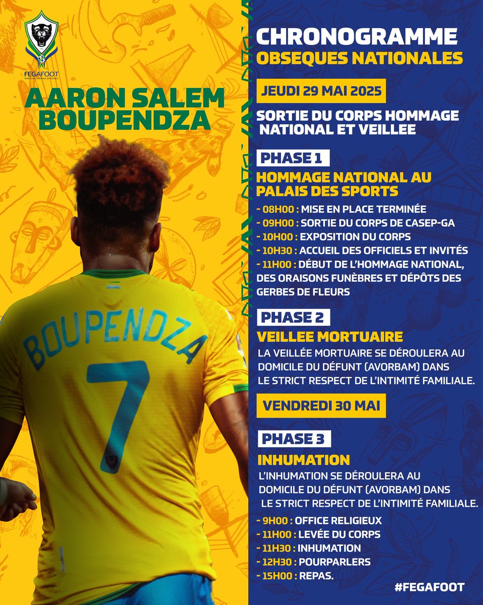 fegafoot_gabon's tweet photo. 𝙋𝙧𝙤𝙜𝙧𝙖𝙢𝙢𝙚 𝙚𝙩 𝙞𝙩𝙞𝙣𝙚́𝙧𝙖𝙞𝙧𝙚 𝙙𝙚𝙨 𝙤𝙗𝙨𝙚̀𝙦𝙪𝙚𝙨 𝙙𝙚 𝙣𝙤𝙩𝙧𝙚 𝙋𝙖𝙣𝙩𝙝𝙚̀𝙧𝙚 

Les enregistrements pour les hommages se font à la salle 38 côté Nord du Palais des Sports.

#FEGAFOOT #GABON #AB9 https://t.co/19OTH3Pgeu